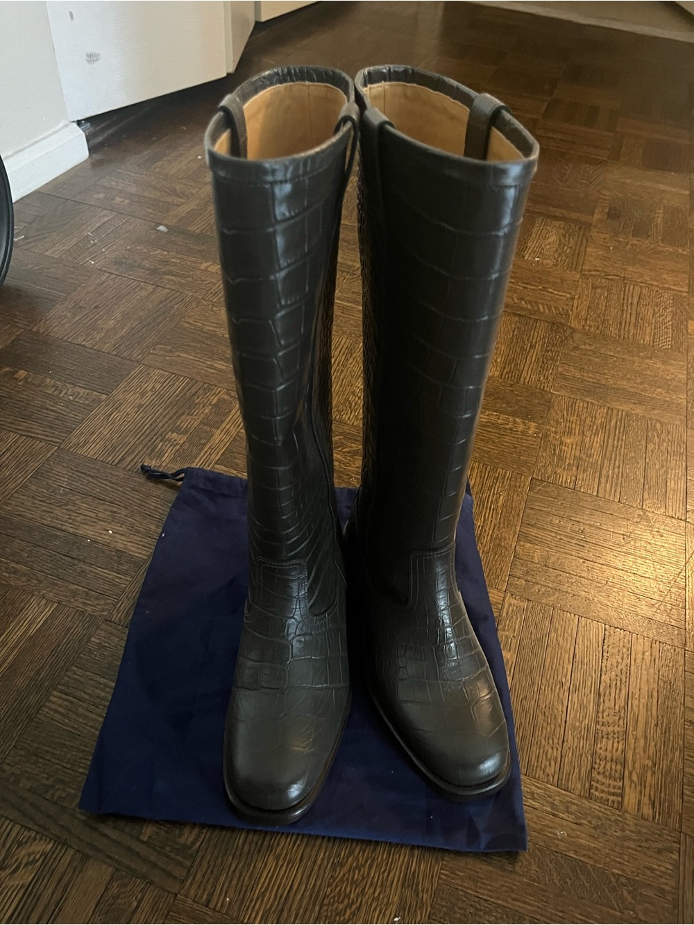 A.P.C. Grey Croc-Embossed Knee Boots